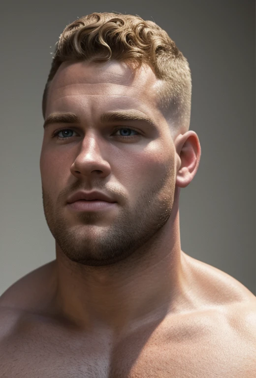 Masterpiece, photo-realistic, 1boy, a handsome medieval fantasy 65 year old serving man with fade hair, sharp sideburns and a small goatee wearing an open servant's shirt and form fitting servant's pants, showing off his bare pecs, abs and nipples, he is leaning in the door frame of a medieval style tavern, staring at you with a cocky expression on his face.