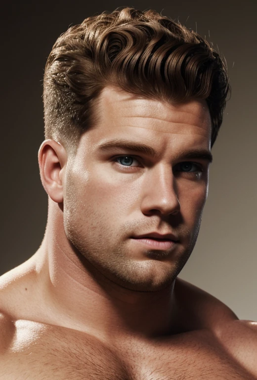 twenty six year old white man, curly sandy crewcut hair, slightly overweight but strong physique, square face, photorealism, high quality, 8k, 90s style, 1990s, maroon #57 football jersey with gold trim and jeans, no background, studio portrait 