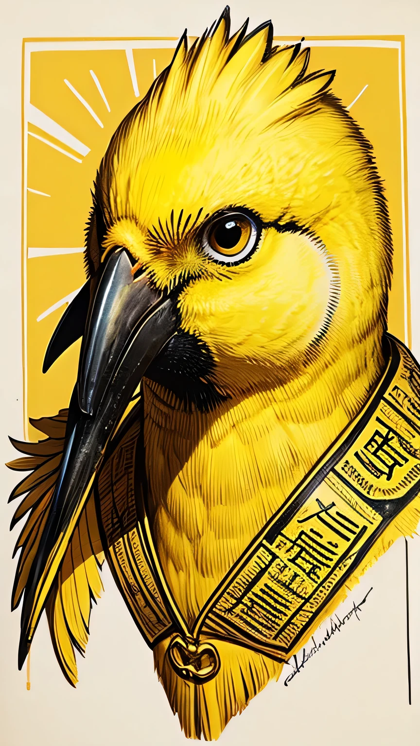 Yellow bird head on human body, excellence, honor student