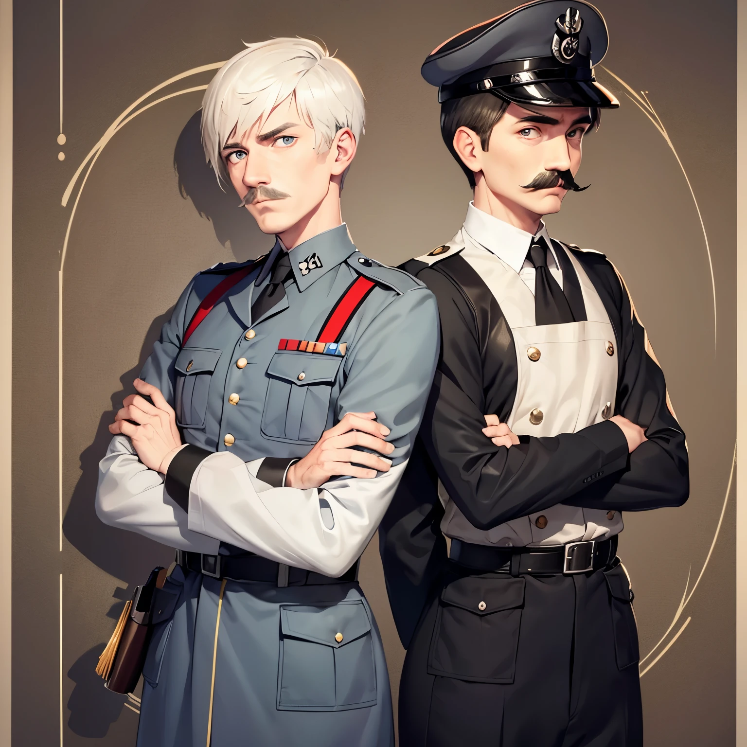 Hitler (a male german soldier with short hair and short mustache) vestido de Maid