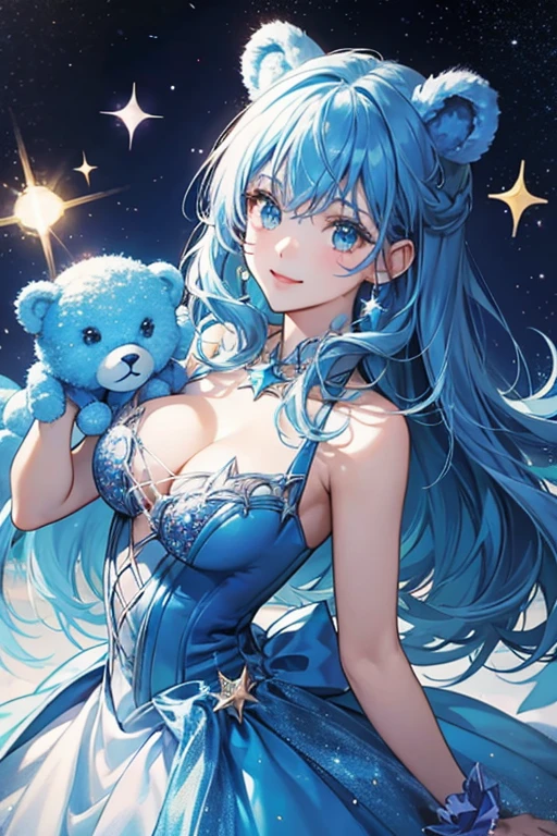blue girl bear and a star. SPARKLE; GLITTER