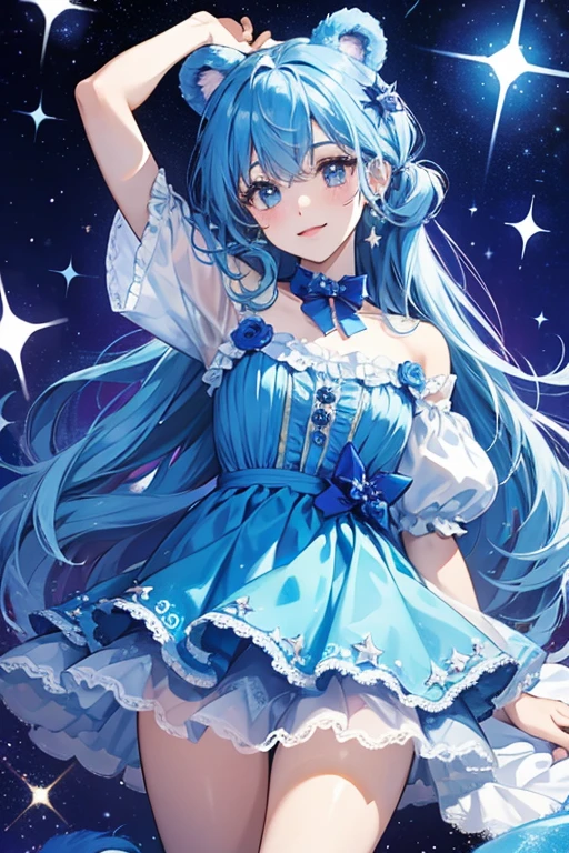 blue girl bear and a star. SPARKLE; GLITTER