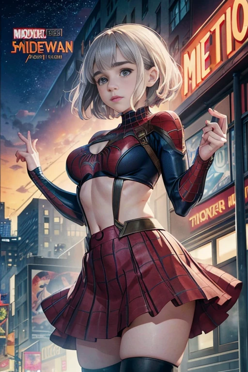 Emilia Clarke、マーベルコミックの映画Poster、so beautiful、Movies about Spider-Man、sexy、whole body、Wearing a skirt、Premiere Date、Poster、belly buttonを突き出す、new york、She&#39;s wearing a ripped Spiderman suit、The suit is torn、Wearing a skirt、Red and black color scheme、dynamic、masterpiece、highest quality、Super detailed、Very detailed、Delicate and beautiful shine、Ultra-high resolution、Cinematic、break、breakドロップ、(Torn clothes:1.5)、(Wet clothes:1.4)、Bare shoulders、Real Rain、Wet Hair、belly button、Exposed Skin、sexyな肩を披露