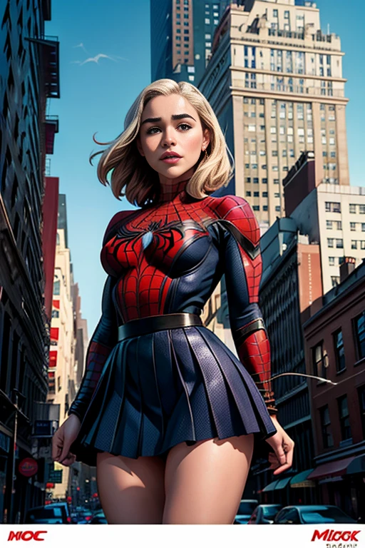 Emilia Clarke、マーベルコミックの映画Poster、so beautiful、Movies about Spider-Man、sexy、whole body、Wearing a skirt、Premiere Date、Poster、belly buttonを突き出す、new york、She&#39;s wearing a ripped Spiderman suit、The suit is torn、Wearing a skirt、Red and black color scheme、dynamic、masterpiece、highest quality、Super detailed、Very detailed、Delicate and beautiful shine、Ultra-high resolution、Cinematic、break、breakドロップ、(Torn clothes:1.5)、(Wet clothes:1.4)、Bare shoulders、Real Rain、Wet Hair、belly button、Exposed Skin、sexyな肩を披露