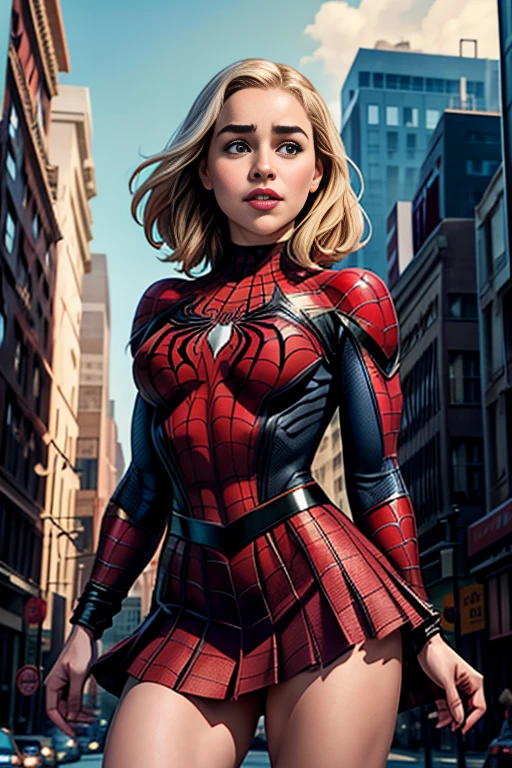 Emilia Clarke、マーベルコミックの映画Poster、so beautiful、Movies about Spider-Man、sexy、whole body、Wearing a skirt、Premiere Date、Poster、belly buttonを突き出す、new york、She's wearing a ripped Spiderman suit、The suit is torn、Wearing a skirt、Red and black color scheme、dynamic、masterpiece、highest quality、Super detailed、Very detailed、Delicate and beautiful shine、Ultra-high resolution、Cinematic、break、breakドロップ、(Torn clothes:1.5)、(Wet clothes:1.4)、Bare shoulders、Real Rain、Wet Hair、belly button、Exposed Skin、sexyな肩を披露