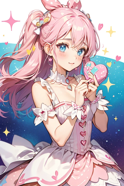 a little pink, heart-shaped  and white heart-shaped spots. SPARKLE; GLITTER
