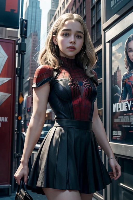 Emilia Clarke、マーベルコミックの映画Poster、so beautiful、Movies about Spider-Man、sexy、whole body、Wearing a skirt、Premiere Date、Poster、belly buttonを突き出す、new york、She's wearing a ripped Spiderman suit、The suit is torn、Wearing a skirt、Red and black color scheme、dynamic、masterpiece、highest quality、Super detailed、Very detailed、Delicate and beautiful shine、Ultra-high resolution、Cinematic、break、breakドロップ、(Torn clothes:1.5)、(Wet clothes:1.4)、Bare shoulders、Real Rain、Wet Hair、belly button、Exposed Skin、sexyな肩を披露