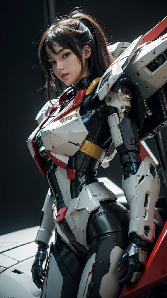 Textured skin, Super Detail, high details, High quality, Best Quality, hight resolution, 1080p, hard disk, Beautiful,(Gundam),Mobile Suit Girl,beautiful cyborg woman,Mecha Cyborg Girl,Battle Mode,Girl with a Mecha Body,She wears a futuristic Gundam mecha,Fulll body Shot
