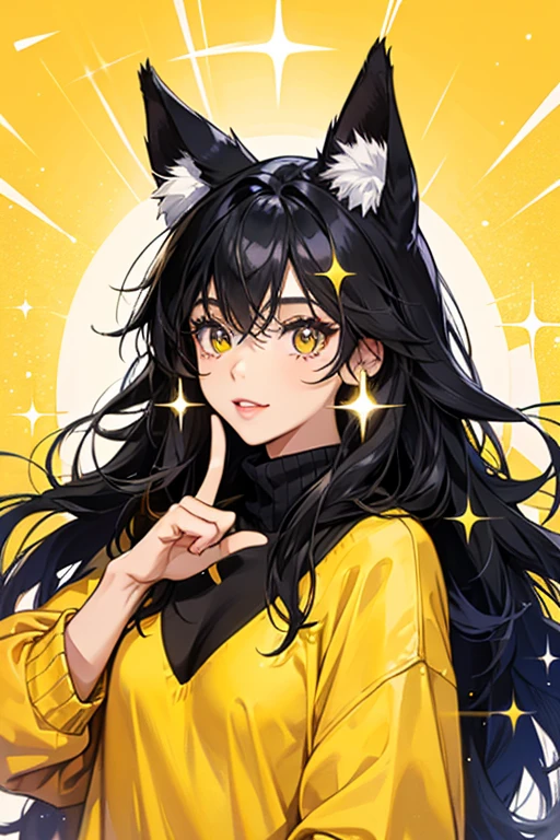 black girl fox who wears a yellow oversized sweater. SPARKLE; GLITTER