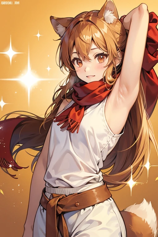 tan girl shiba inu with a red scarf and bean belt. SPARKLE; GLITTER