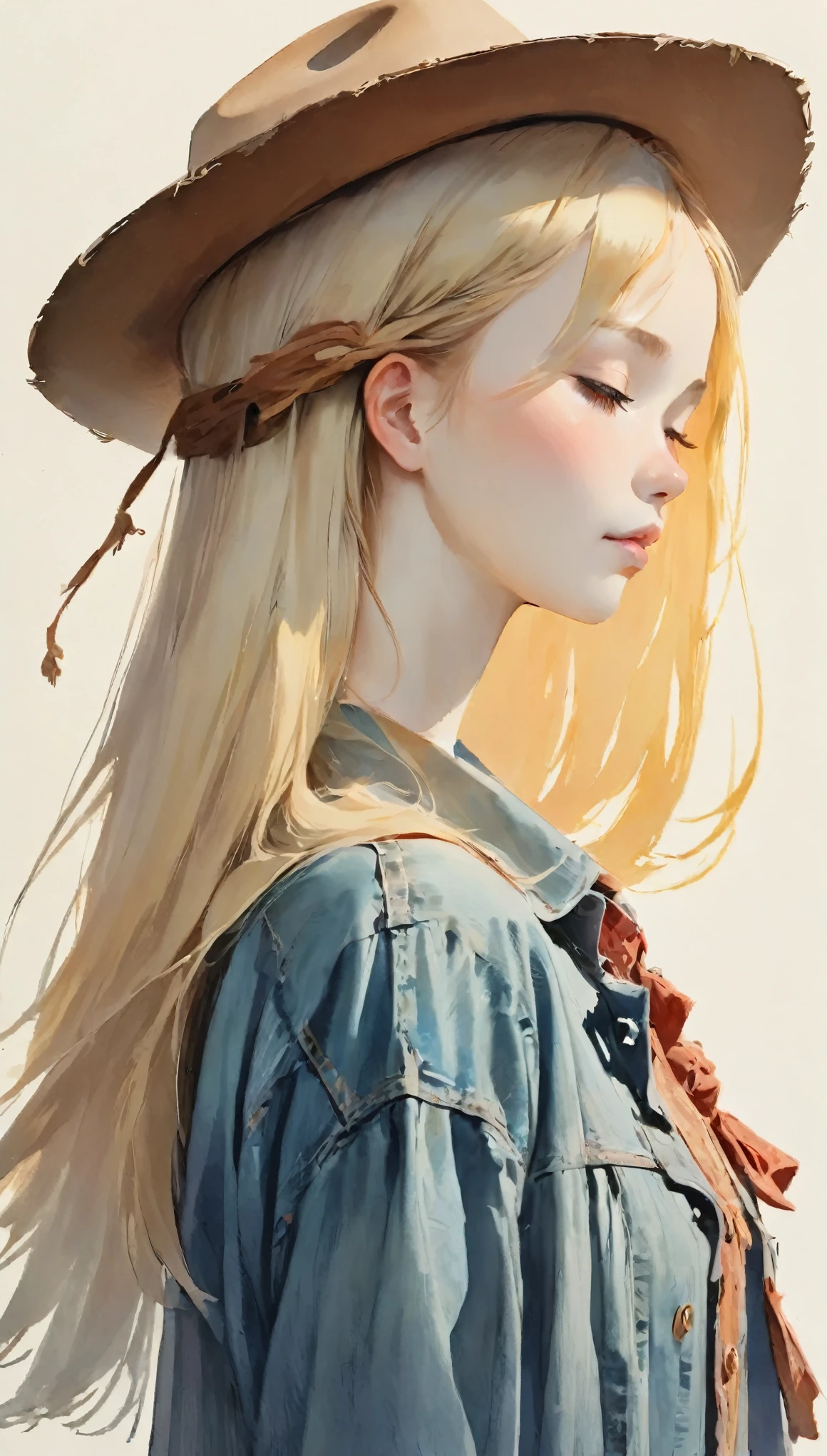 Watercolor、Light color、Beautiful colors、Perfect Anatomy、Cowboy Shot、Girl Closing Her Eyes、cute、profile