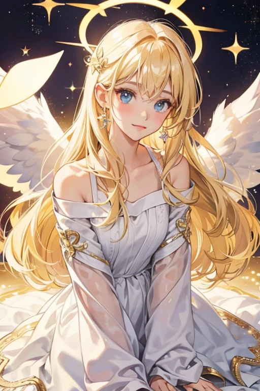 angel with blonde hair and a halo. SPARKLE; GLITTER