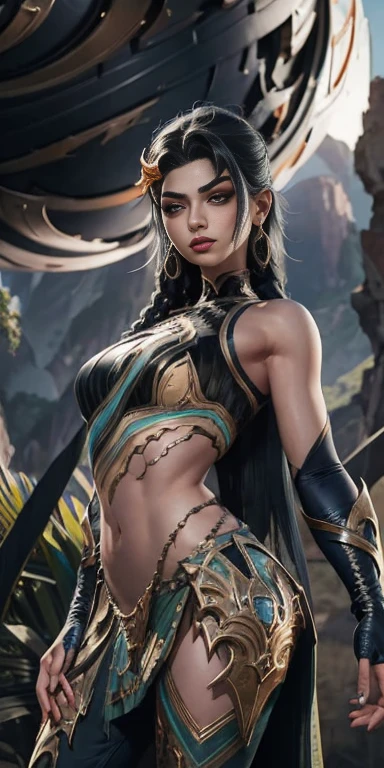 There is a woman with very black hair wearing crop tops and a skirt, Pose de gaze semitransparente no peito, Arte detalhada de alta qualidade 8k, estilo ross tran, DeviantArt Artstation CGScosiety, no estilo de Ross Tran, ross tran 8k, Arte em estilo Guviz, artgerm extremamente detalhado, estilo artgerm, Kushatt Krenz Key Art Fe