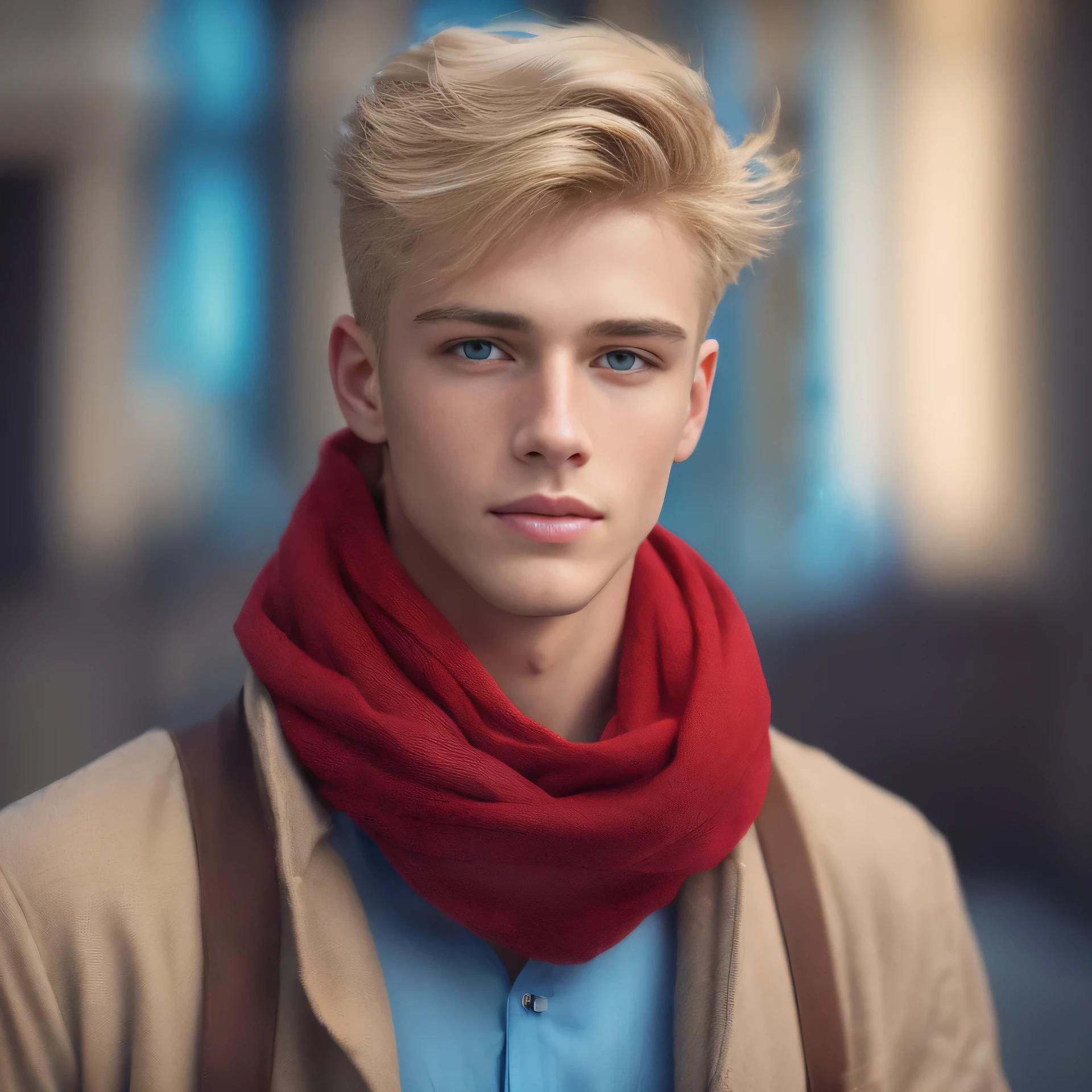 blond haired man with blue eyes wearing a red scarf, blonde man, blonde and attractive features, blonde guy, beautiful young man, young man with beautiful face, long swept back blond hair, blond boy, handsome young man, blonde british man, portrait of beautiful young man, handsome attractive face, attractive young man, well-groomed model, handsome male, attractive man