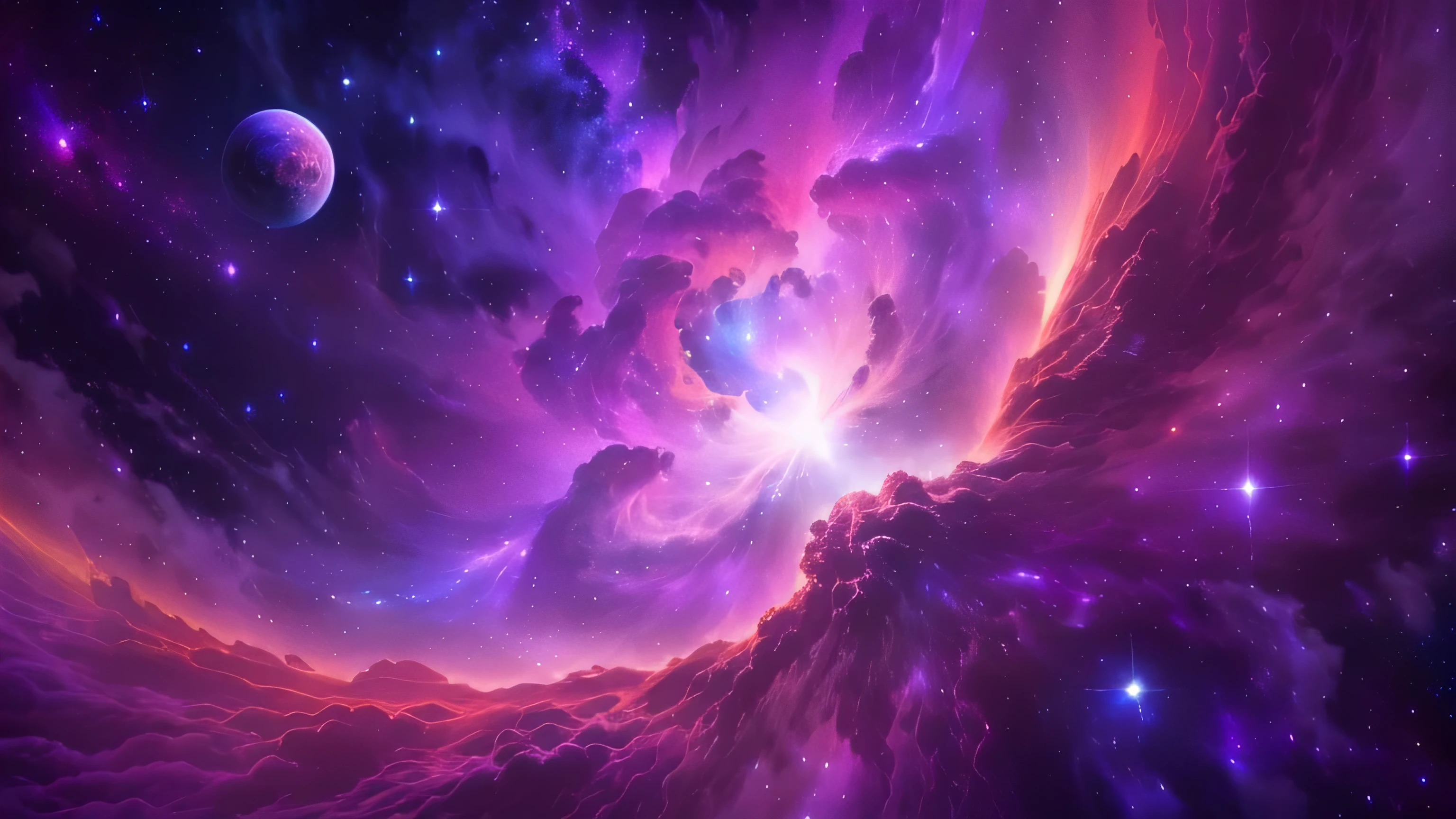 uma nebulosa roxa e azul com um planeta ao fundo, purple space in the background, Nebulosa Roxa, Cosmic Purple Space!, red and Nebulosa Roxa, omnipresent purple sky, Fundo da nebulosa, beautiful space, epic nebula, Cloudy sky, magnificent background, nuvens espaciais, nebula space background, fundo das nebulosas, Space background, Nebulosa no universo, nuvens nebulosas
