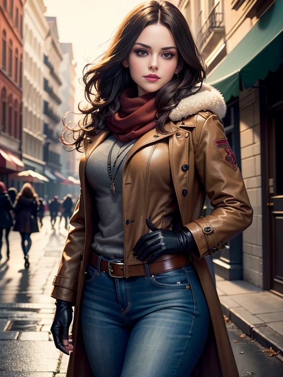 Rachel Bilson、(masterpiece:1.0), (Highest_quality:1.2), (Dark Shot:1.3), Classic Rogue, 1991 Rogue X-Men, 1 girl, Only 1, Head to Toe, standing on street corner, Elegant pose, (clothing: Brown winter coat, Brown color hood, Down lining, White scarf, gloves, jeans) Medium length hair, Brown Hair, Wavy Hair, One gray hair, Green Eyes, Mischievous look, Grin, Lips parted,  Red lipstick, Heavy makeup, Confident expression, Backlight, (realism: 1.5), (Realistic: 1.4), (Disorganized:1.4), 8k, Very detailed, Detailed beautiful woman,  (background: Midnight, it&#39;s snowing, On the streets of New York, Snowy Night), Official Art, Very detailed CG Unity 8k wallpaper, Perfect lighting, colorful, 超High resolution, photograph, 8k, High resolution, Kodak Portrait 400, Film Grain, blurry background, (Bokeh:1.2), (Vibrant_color:1.2), Film Grain:1.2, (Warm colors, Warm Tones:1.2), (color photo), Professional Photograph