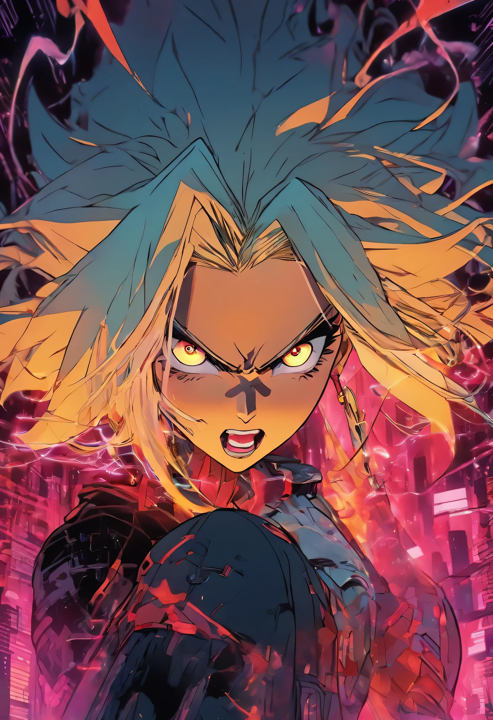 midshot, (cel-shading style:1.3), centered image, ultra detailed illustration of  female white hair with lots of cyber ware and vampire fangs, posing, (tetradic colors), cyberpunk, (ink lines:1.1), strong outlines, art by MSchiffer, bold traces, unframed, high contrast, (cel-shaded:1.1), vector, 32k resolution, best quality, flat colors, flat lights