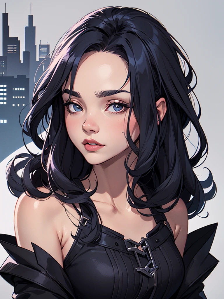 Personagem Christina Ricci cabelo preto estilo Morticia AddamsImagem de desenho animado de uma mulher .cartoon style illustration, estilo de arte dos desenhos animados, estilo de arte dos desenhos animados, digital illustration style, design de personagens altamente detalhado, arte digital detalhada fofa, City fan art, Design de personagens de retrato, beautiful digital illustration, retrato de alta qualidade, Arte em quadrinhos, jovem expressando desejo sexual.