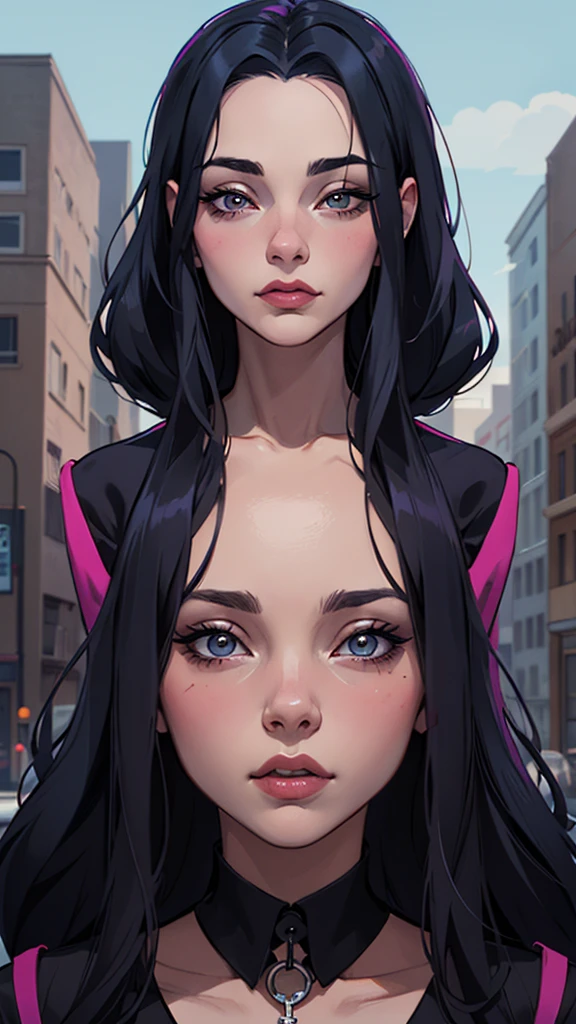 Personagem Christina Ricci cabelo preto estilo Morticia AddamsImagem de desenho animado de uma mulher .cartoon style illustration, estilo de arte dos desenhos animados, estilo de arte dos desenhos animados, digital illustration style, design de personagens altamente detalhado, arte digital detalhada fofa, City fan art, Design de personagens de retrato, beautiful digital illustration, retrato de alta qualidade, Arte em quadrinhos, jovem expressando desejo sexual.