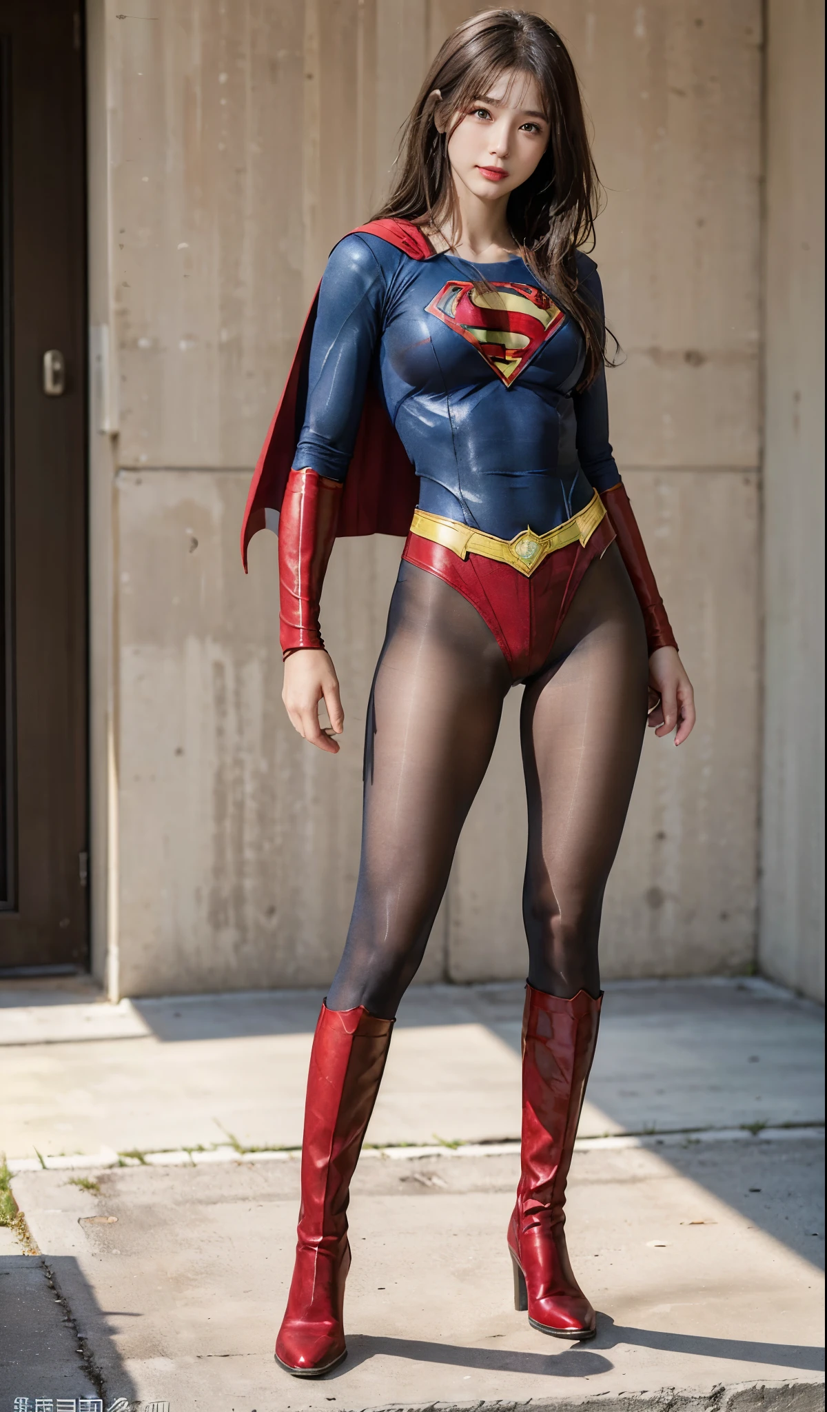 No background、(((Beautiful legs in black tights.)))、(((Legally express the beauty of your smile)))、((((Make the most of your original images)))、(((Body-fitting Supergirl costume)))、(((Supergirl Costume)))、(((Beautiful Hair)))、(((suffering)))、(((Please wear black tights....、Wear red boots)))、((Best image quality、8k))、((highest quality、8k、masterpiece:1.3))、(((Preserve background )))、Sharp focus:1.2、Beautiful woman with perfect figure:1.4、Slim Abs:1.2、Wet body:1.5、Highly detailed face and skin texture、8k