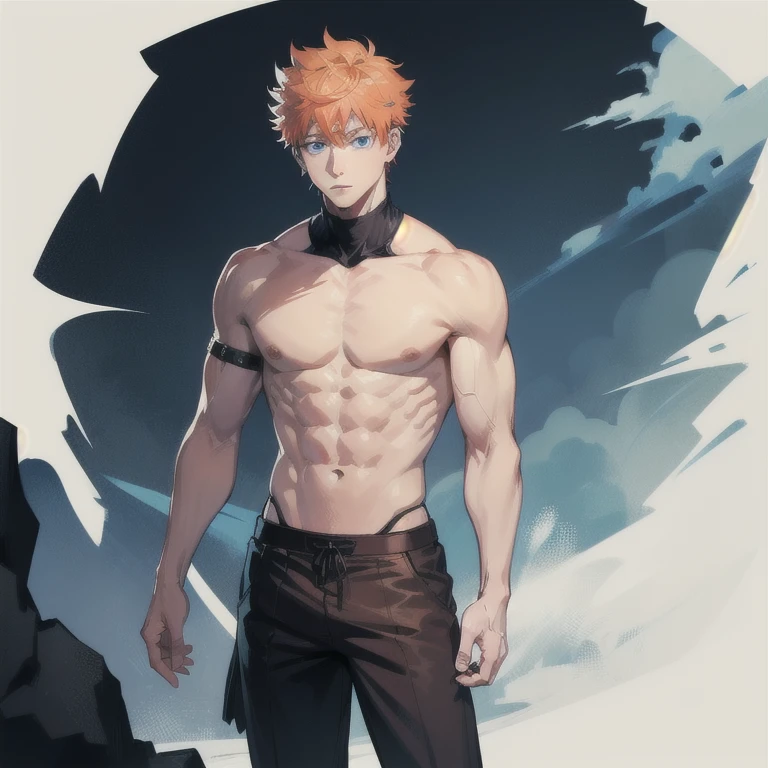 (style of Jujutsu Kaisen), masterpiece, best quality, (1male), white background, male, slightly muscular, fantasy, solo, soft expression, light blue eyes, (light orange hair), (short messy hair, spiky hair), looking at viewer, male focus, (beautiful scenery)