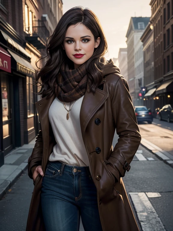 Rachel Bilson、(masterpiece:1.0), (Highest_quality:1.2), (Dark Shot:1.3), Classic Rogue, 1991 Rogue X-Men, 1 girl, Only 1, Head to Toe, standing on street corner, Elegant pose, (clothing: Brown winter coat, Brown color hood, Down lining, White scarf, gloves, jeans) Medium length hair, Brown Hair, Wavy Hair, One gray hair, Green Eyes, Mischievous look, Grin, Lips parted,  Red lipstick, Heavy makeup, Confident expression, Backlight, (realism: 1.5), (Realistic: 1.4), (Disorganized:1.4), 8k, Very detailed, Detailed beautiful woman,  (background: Midnight, it&#39;s snowing, On the streets of New York, Snowy Night), Official Art, Very detailed CG Unity 8k wallpaper, Perfect lighting, colorful, 超High resolution, photograph, 8k, High resolution, Kodak Portrait 400, Film Grain, blurry background, (Bokeh:1.2), (Vibrant_color:1.2), Film Grain:1.2, (Warm colors, Warm Tones:1.2), (color photo), Professional Photograph