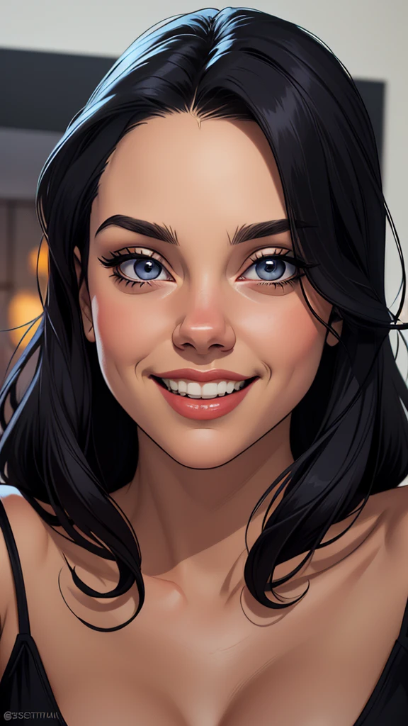 Personagem Christina Ricci cabelo preto estilo Morticia AddamsImagem de desenho animado de uma mulher .cartoon style illustration, estilo de arte dos desenhos animados, estilo de arte dos desenhos animados, digital illustration style, design de personagens altamente detalhado, arte digital detalhada fofa, City fan art, Design de personagens de retrato, beautiful digital illustration, retrato de alta qualidade, Arte em quadrinhos, jovem expressando desejo sexual. Com sorriso lindo e sedutora com os dentes amostras