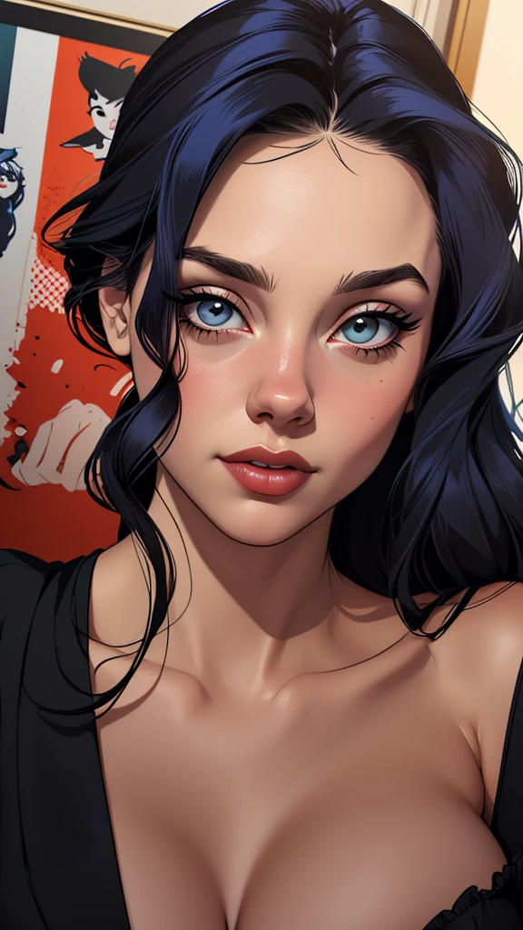 Personagem Christina Ricci cabelo preto estilo Morticia AddamsImagem de desenho animado de uma mulher .cartoon style illustration, estilo de arte dos desenhos animados, estilo de arte dos desenhos animados, digital illustration style, design de personagens altamente detalhado, arte digital detalhada fofa, City fan art, Design de personagens de retrato, beautiful digital illustration, retrato de alta qualidade, Arte em quadrinhos, jovem expressando desejo sexual.