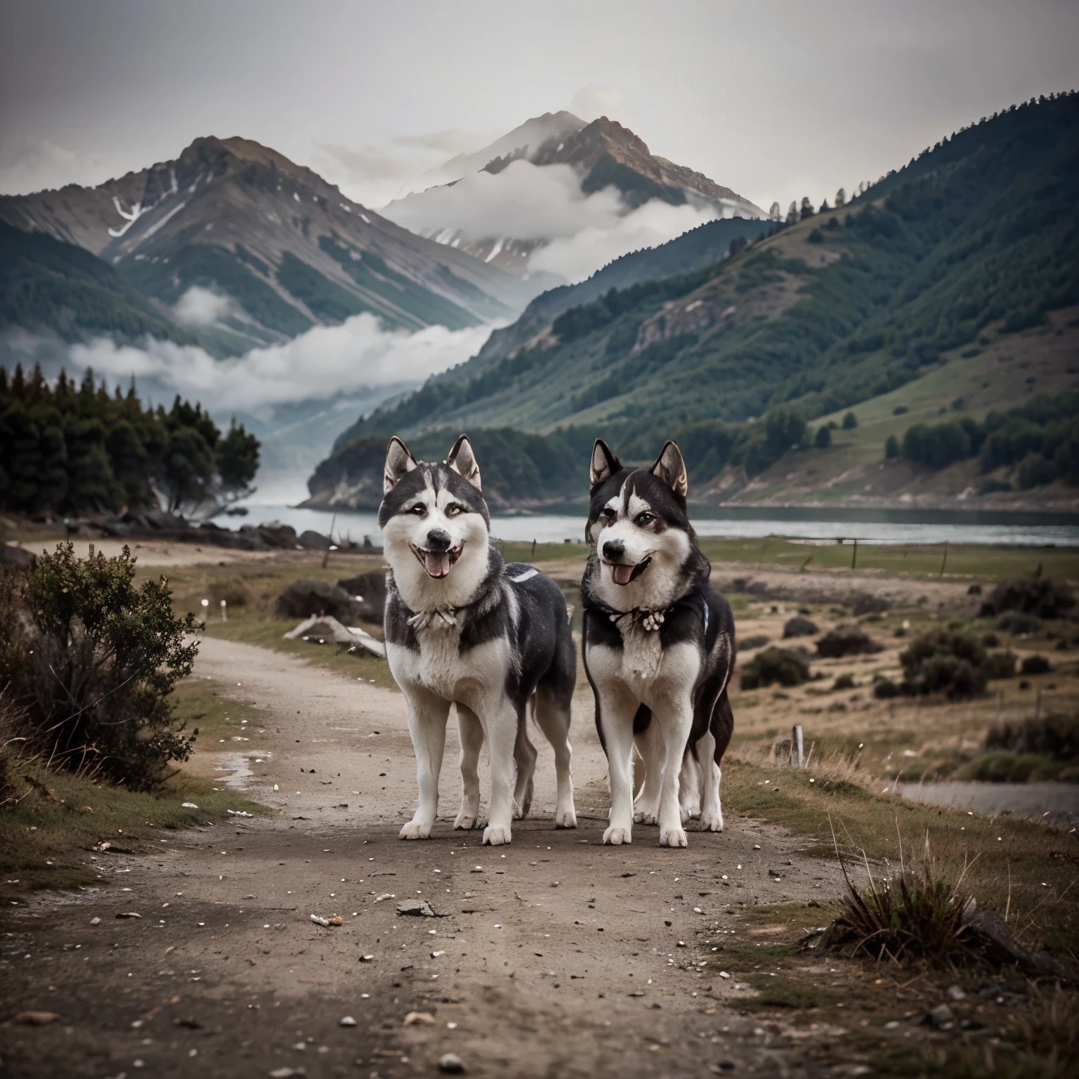 Perras huskey niebla y bruma