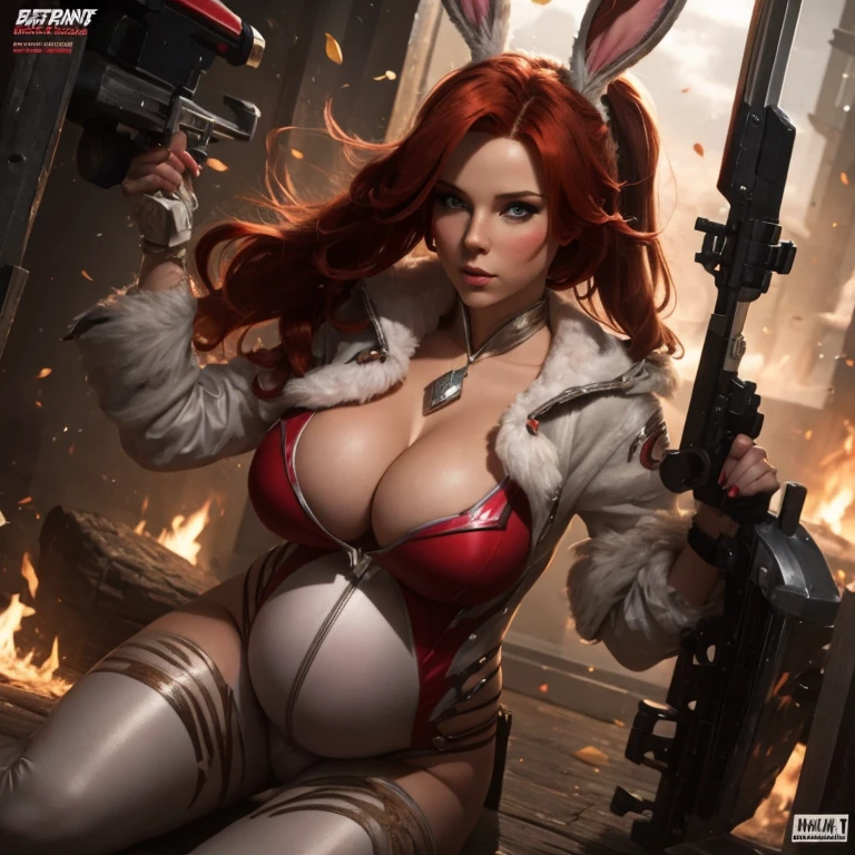  pregnant battle bunny miss Fortune, tight bodysuit, red hair, cleavage, wants to have sex with me 