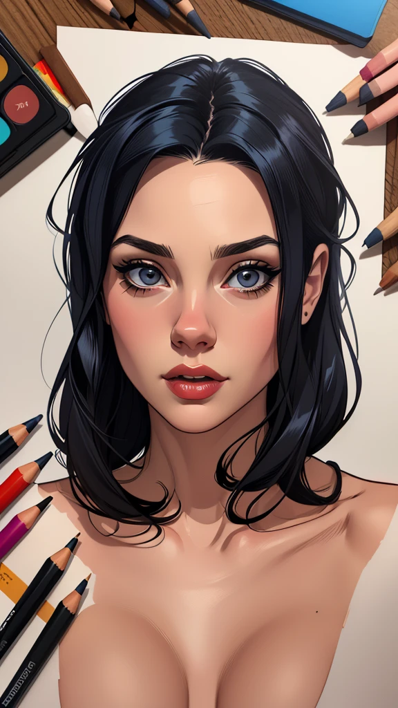 Personagem Christina Ricci cabelo preto estilo Morticia AddamsImagem de desenho animado de uma mulher .cartoon style illustration, estilo de arte dos desenhos animados, estilo de arte dos desenhos animados, digital illustration style, design de personagens altamente detalhado, arte digital detalhada fofa, City fan art, Design de personagens de retrato, beautiful digital illustration, retrato de alta qualidade, Arte em quadrinhos, jovem expressando desejo sexual.