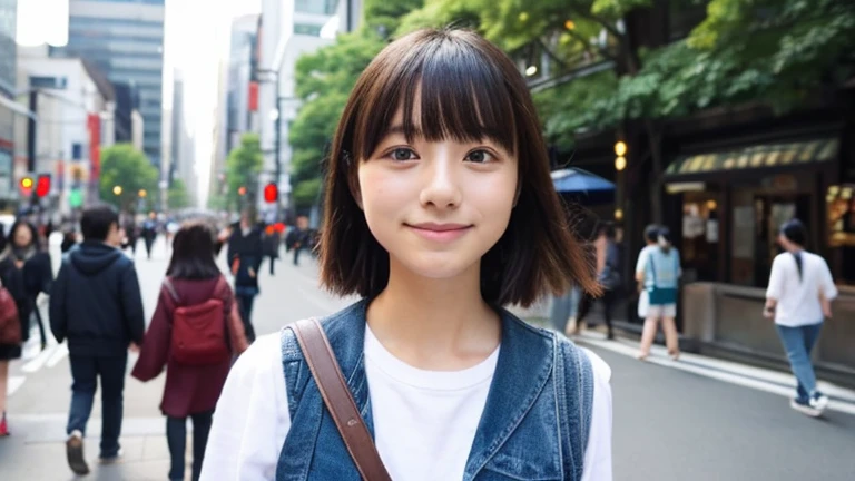 Japanese、20-year-old、cute、The background is the city、woman