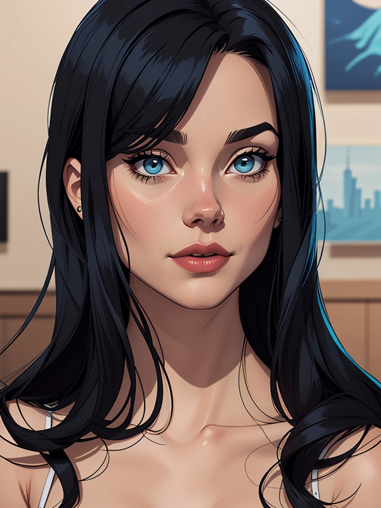 Personagem Christina Ricci cabelo preto estilo Morticia AddamsImagem de desenho animado de uma mulher .cartoon style illustration, estilo de arte dos desenhos animados, estilo de arte dos desenhos animados, digital illustration style, design de personagens altamente detalhado, arte digital detalhada fofa, City fan art, Design de personagens de retrato, beautiful digital illustration, retrato de alta qualidade, Arte em quadrinhos, jovem expressando desejo sexual. Corpo inteiro escultural