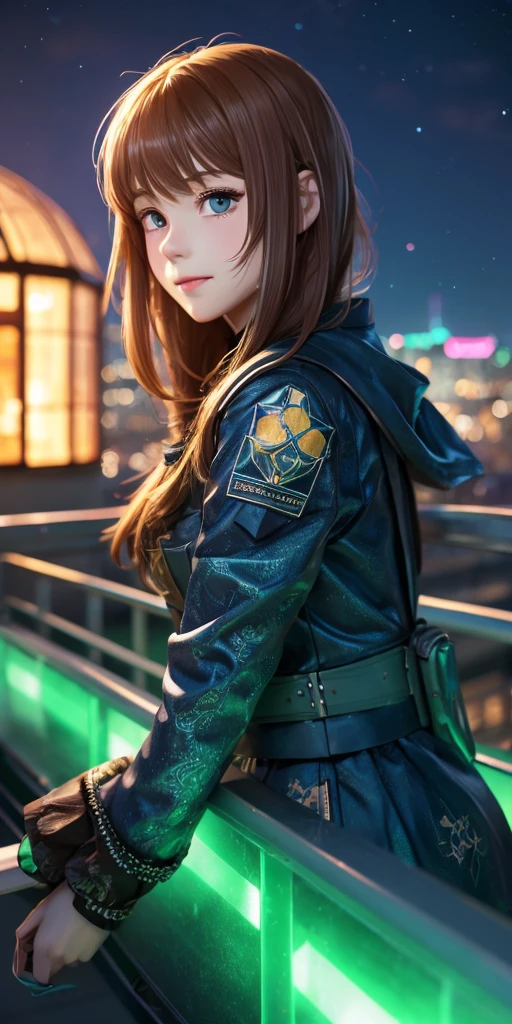 highest quality, masterpiece, Very detailed, Detailed Background, anime, One girl, Young girl, Short girl, Science fiction, SF, Outdoor, night, Starry Sky, greenhouse, huge structure, Biodome, Wind景, scenery, horizon, rooftop, sitting on rooftop, Wind, avert your eyes, Atmospheric lighting, Focus Only, close, From the side, Depth of written boundary, Bokeh