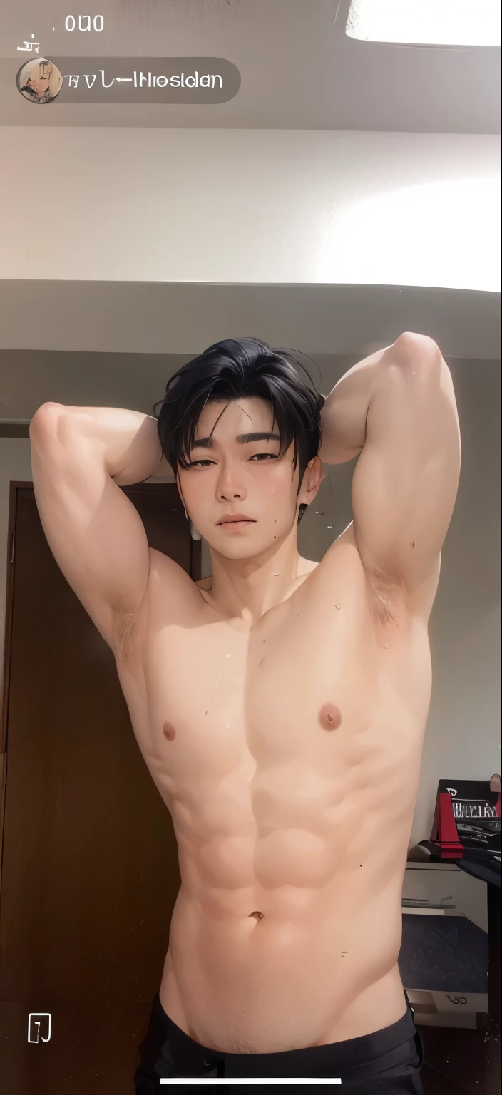 Shirtless, sweat, armpit, muscular, full body