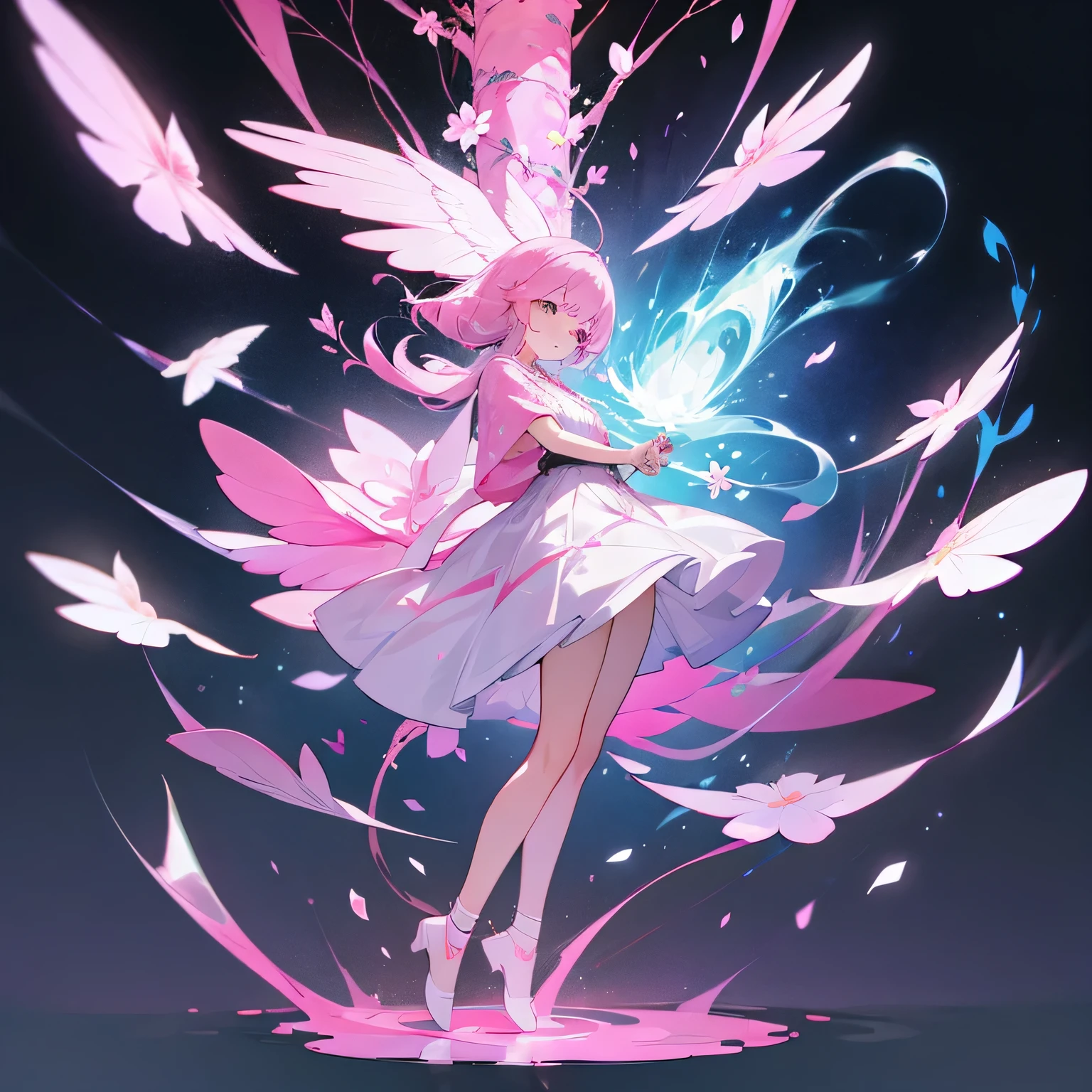 A girl who uses the magic of pink flowers Full body images
