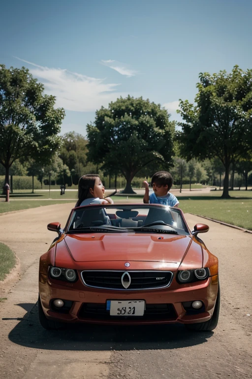 children playing with a car in the park, Minimalism, HD, 4K