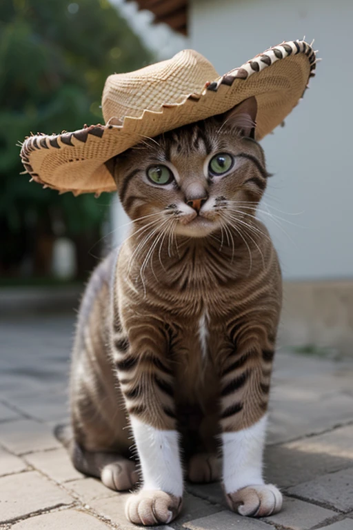 Gato con sombrero mexicano 