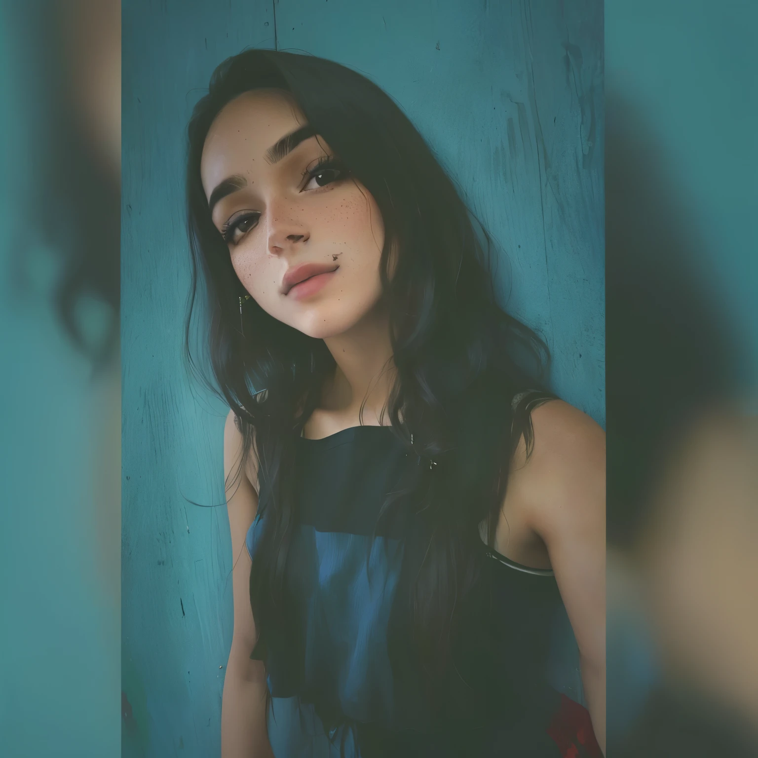tem uma mulher com cabelo comprido e blusa preta, 🤤 retrato de , foto de baixa qualidadegraph, imagem de qualidade muito baixa, ela tem cerca de , solo portrait 🎨🖌️, foto de baixa qualidade, foto do instagram, 18 anos de idade, de 19 anos, granulado de baixa qualidade, arte digital. @mariomaniacdude