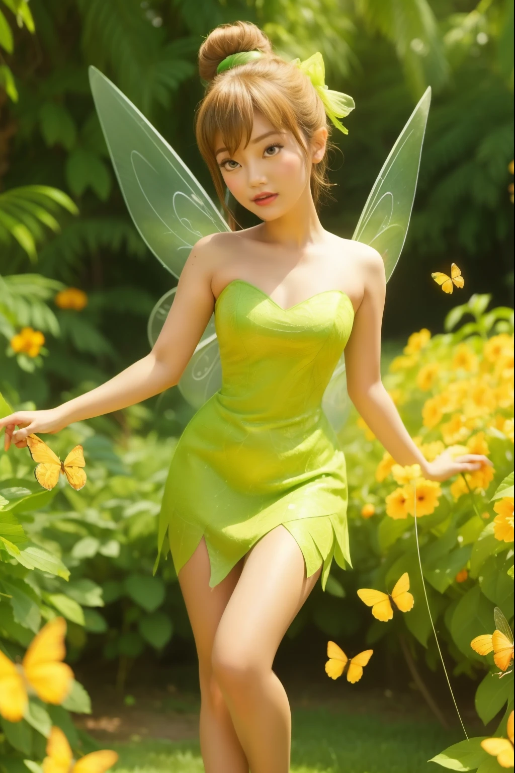 Female idol covered in butterflies、Tinkerbell、Whole Body Ezbian、、A Chinese dress covered with butterflies（fluorescent green and yellow）、Illuminate、Apparition