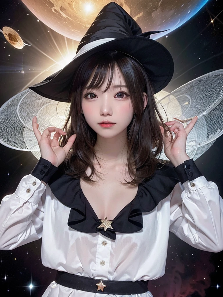highest quality, High resolution, One girl, Fairy, Witch Hat, Floating in space, Energy sphere, Particles of light, Shiny Hair, Shining Star, Fantasy,