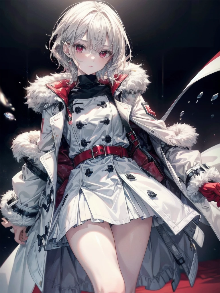 (Correct number of limbs)、Full body, including face、4K、masterpiece、Focus on the face、Well-proportioned facial features、Delicate descriptive eyes、One beautiful woman、Excellent style、(White coat、Pencil Skirt、High heels)、Photos with white borders、Looking into the camera、On the snow、Shooting from an angle、Panty shot、