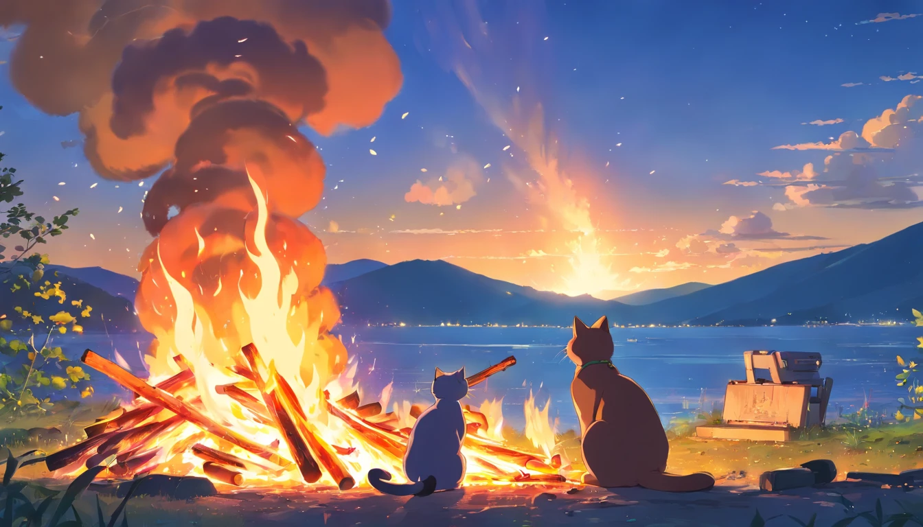 Bonfire and cat
