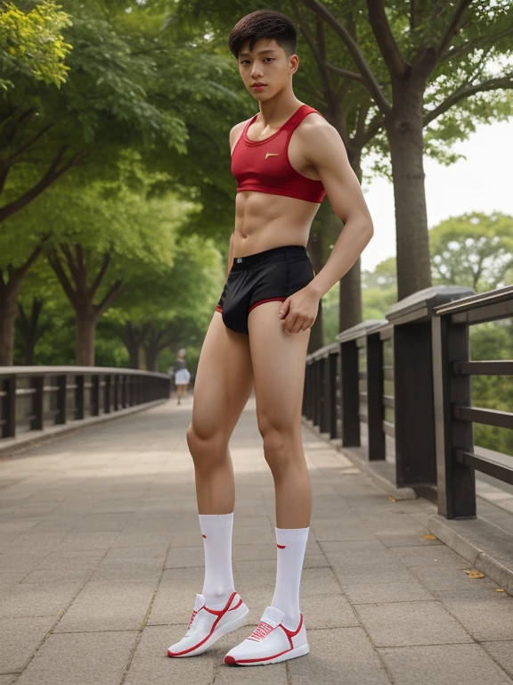teenagers , young , light-skin , wearing an dark red sexy underwear, tmasterpiece,k hd,the feet,Transparent sports vest,semi transparent,black long socks,The barefoot , red colour , handsome and cute , extreme cute boy , white skin , dark red underwear boxers shorts , extremely tall and cute boy ,oppa model , handsome model , full body , dark red boxers underwears short shorts , black socks , white light-skin , Chinese model , young boy , white skin , handsome and extremely cute , red boxers underwear shorts , long black socks , handsome model , at the park , jogging , model oppa , long legs , jogging , running , high knee black socks ,black long socks , stand up , extremely tall , extremely high , red underwears , red sports underwear , long black socks , clean and white legs , Chinese model , extremely long legs , looking at the camera , clean and white thigh , heavy bulge , kid face , baby face , wearing jacket , red underwears boxers , light and white skin , Chinese model
