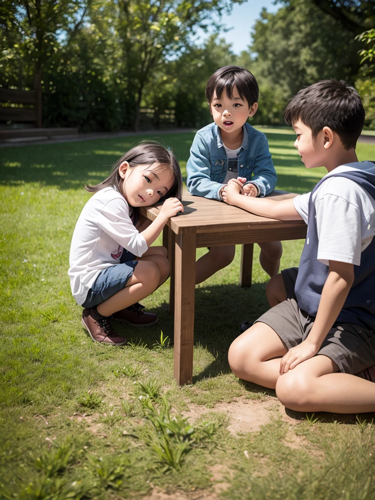 田舎でChildren playing with beautiful stag beetles、Children playing with beautiful stag beetles、