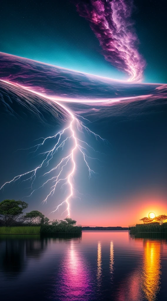 Near future,8K、 Take in the view, cyber punk, Amazing view, Cyber City, lightning, night, Futuristic, masterpiece, Best Quality, Lightning is falling
