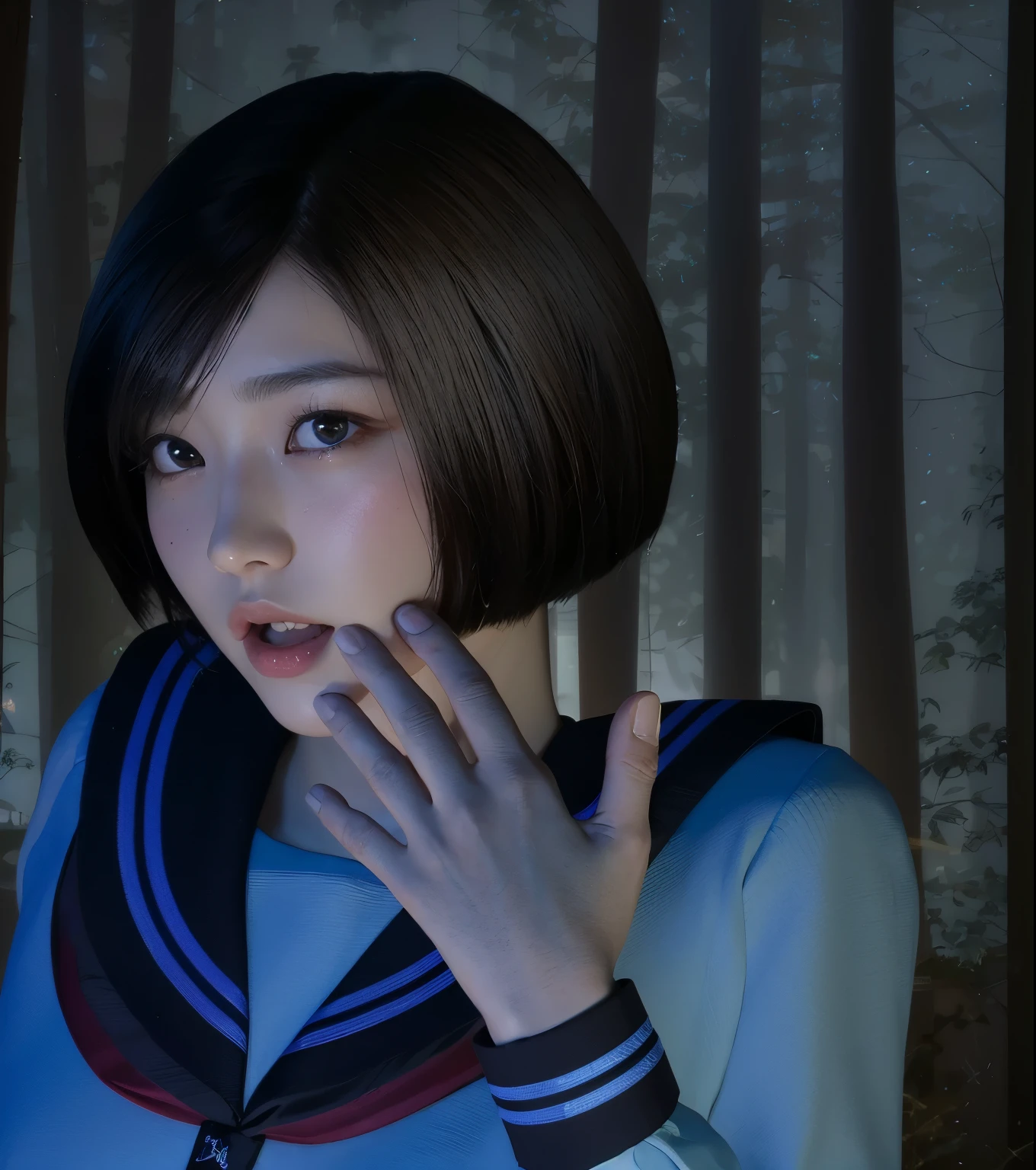 (Detailed CG、Unity、8k wallpaper)、(Very delicate and beautiful)、(masterpiece)、(highest quality:1.2)、(超A high resolution:1.3)、(Beautiful realistic Asian),Beautiful lighting、Perfect Lightning、Realistic Shadows、Fine skin、Very detailed、Detailed face and eyes、Realistic eyes、Sharp pupils、Huge , In the classroom、School、sunset、Beautiful Face、Blurred Background、(Japanese women)、Glowing Skin、Side Up、Beautiful black hair、Blunt bangs、Japan High School Sailor Uniform、Pleated mini skirt、Crying face ((Tabletop, highest quality)), (Glowing Skin), Cinema Lighting, Physically Based Rendering, Awards, Very detailedな肌, Very detailedな顔, Beautiful eyes in every detail, Carl Zeiss 85mm F/1.4, (Cowgirl:1.3), (cumin , Chest and thighs), she'Very cute , (Brown Hair, Straight Long Hair, Open your eyes, Round face), Big cleavage, (Pure white dress, I pulled up my pleated skirt myself:1.3), Watching from afar, (Spread your legs, Focus on the thighs),art、Frowning、Frowning、