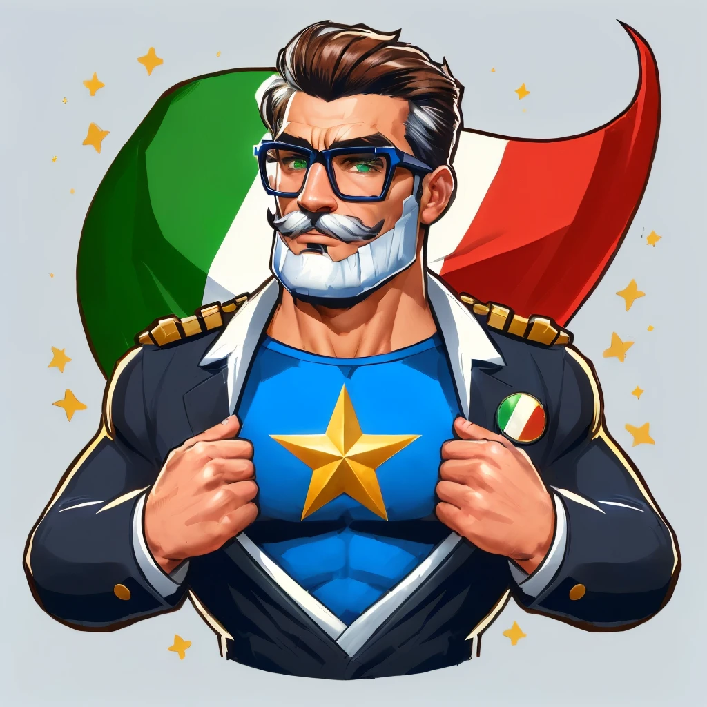 a cartoon image of a man in a suit and glasses with a star on his chest, muscular male hero, high detail iconic character, superhero portrait, hero character art, hero character, puerto rican super hero, hero 2 d fanart artsation, inspired by Ettore Tito, guerrillero heroico, male hero, middle aged balding superhero, heroic fighter