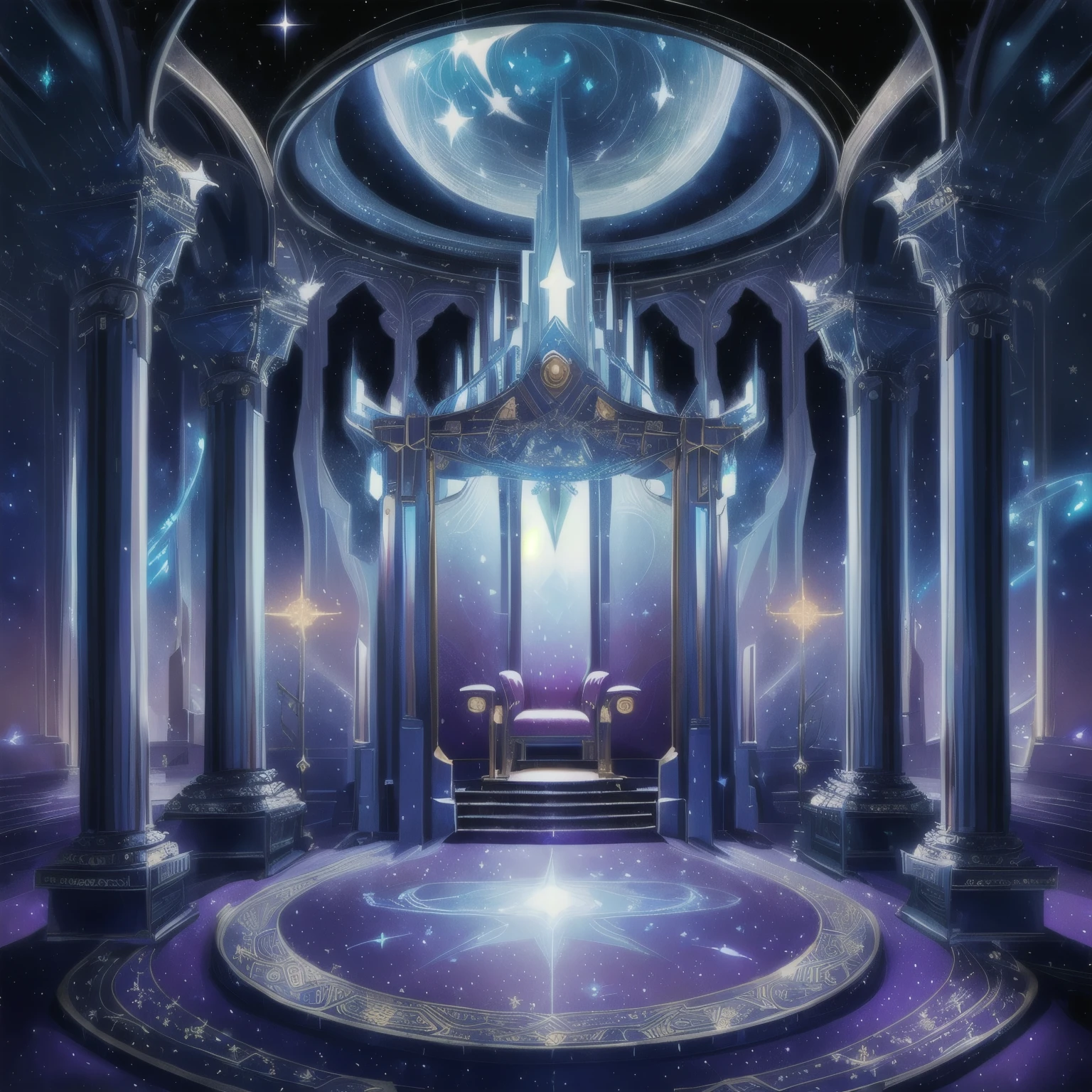 mythical cosmic shrine, decadent throne room, stars, perfect, hd, 4k, lienal,