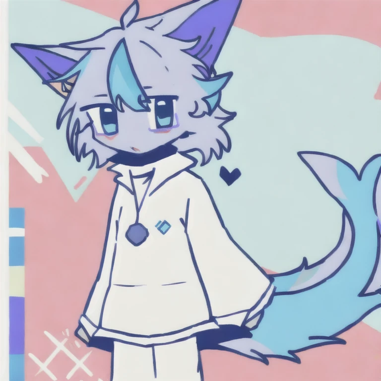 1 girl, yolo, blue ear, blue eye, blue tail